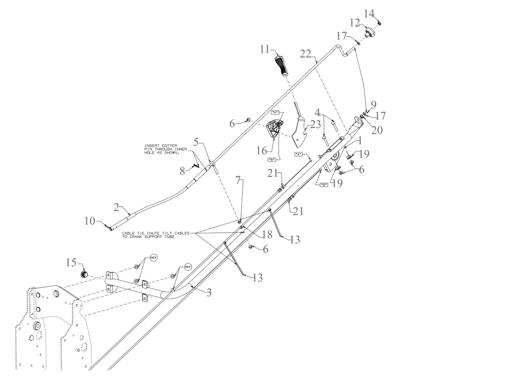 Chute Crank Assembly Diagram and Parts List for 19A40024OEM (42Inch-3x)(2016 -2022) Cub Cadet Snow Blower